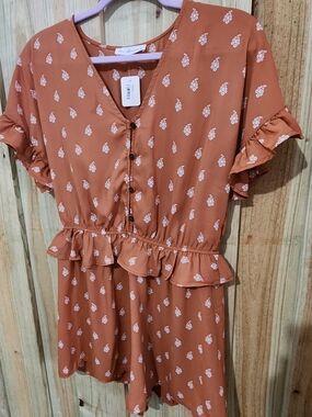 Ces Femme Rust Mini (Romper) with White Floral Print. (Rust Floral)